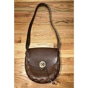 Vintage 70s Leather Handmade Purse Shoulder Bag With Antler Closures Hippy Boho
